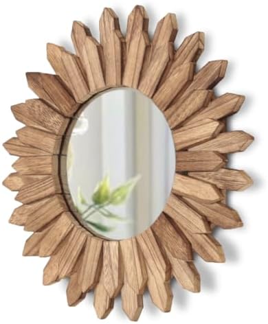 LOSOUR Wall Decor 12 inch Rustic Round Wood Mirror Decorative Boho Sunburst by LOSOUR