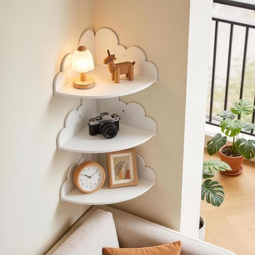 White Cloud Floating Corner Shelves Set of 3, Corner Shelves Wall Mounted - Image 4