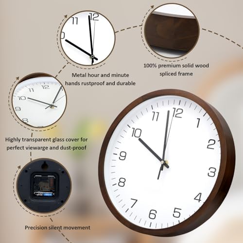 MEIRED Wooden Wall Clock 12 Inch Silent Non Ticking Wall Clocks Battery - Image 6