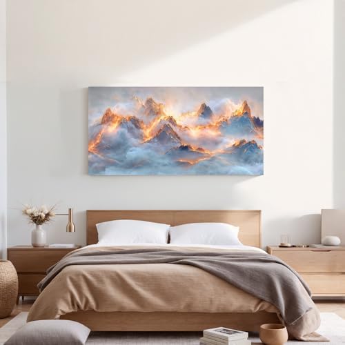 YISXINOAG Golden Snow Mountain Wall Art Abstract Landscape Painting 20"X40" - Image 3