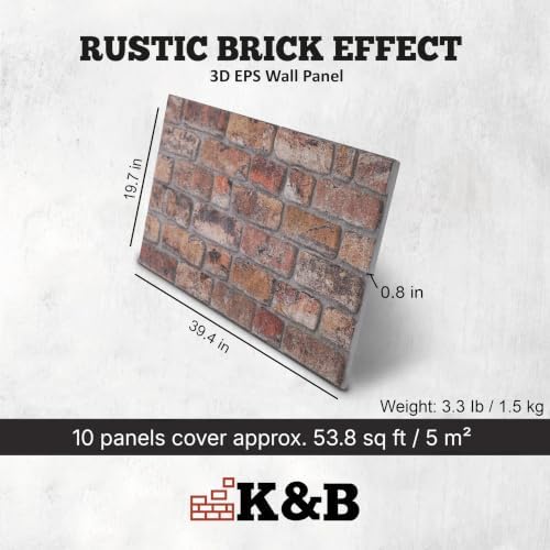 K&B Panels 3D Wall Panels, Rustic Brick Effect Styrofoam Wall Panelling Kit - Image 3
