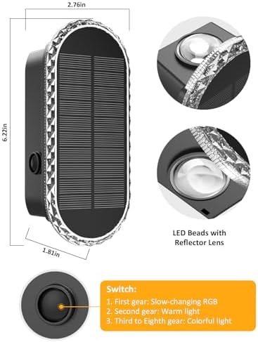 Solar Fence Lights Outdoor, Warm White & RGB 8 Modes Solar Wall Lights Outdoor - Image 3