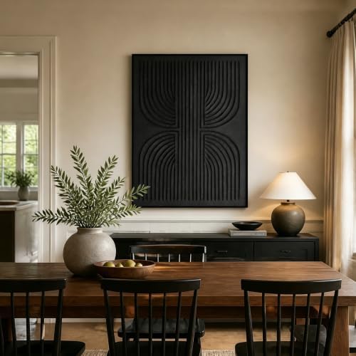 SAFERRYHOME Black Textured Carve Abstract Wall Art - Image 2