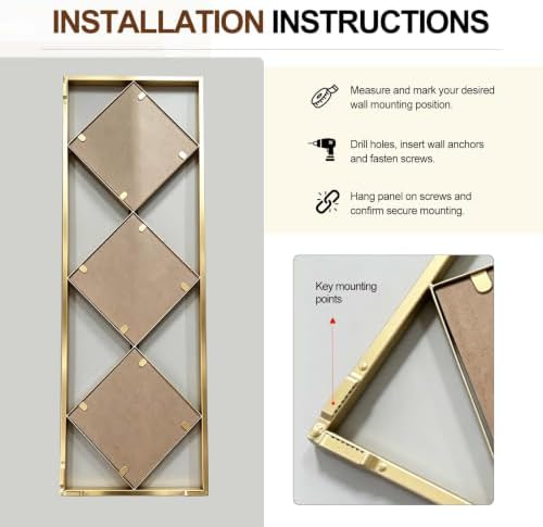 Set of 3 Gold Wall Mirrors, Large Geometric Decorative Mirrors - Image 7