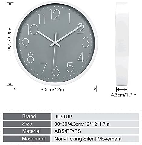 JUSTUP 12 inch Non-Ticking Wall Clock, Battery Operated Modern Wall Clock - Image 5