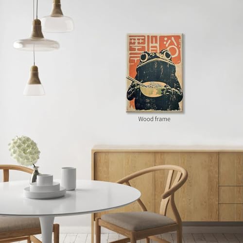 Framed Canvas Wall Art Posters Vintage Japanese Frog Prints Funny Frog Eating - Image 3