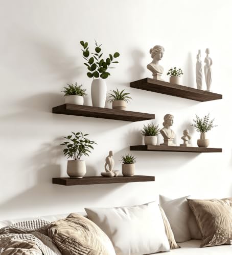 Brown Wood Floating Shelves for Wall Shelf 17 Inch Set of 6 - Image 7