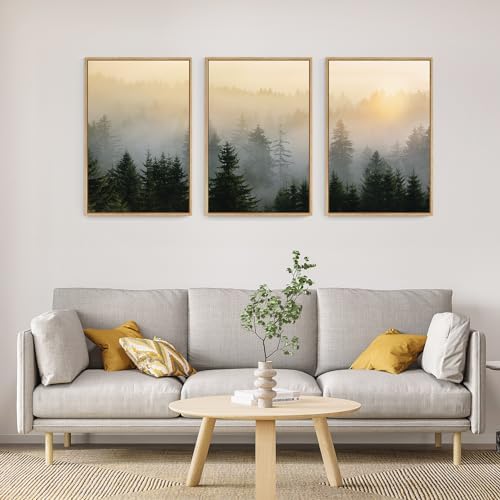 FWIEXA Misty Forest Wall Art Set Framed, Large Mountains Canvas Wall Decor - Image 2