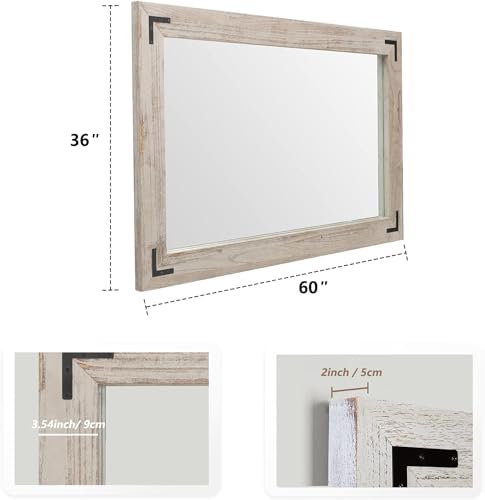 YOSHOOT Rustic Wooden Framed Wall Mirror, Natural Wood Bathroom Vanity Mirror - Image 4