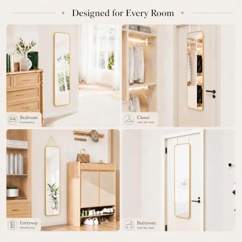 SCWF-GZ 47x14 Full Length Mirror Over the Door, Wall Mounted/Rope Hang Gold - Image 3
