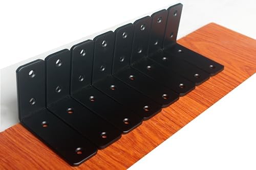 8 Pack - L 4" x H 3" x W1.5, 5mm Thick Black L Shelf Bracket, Iron Shelf by MHMYDZ