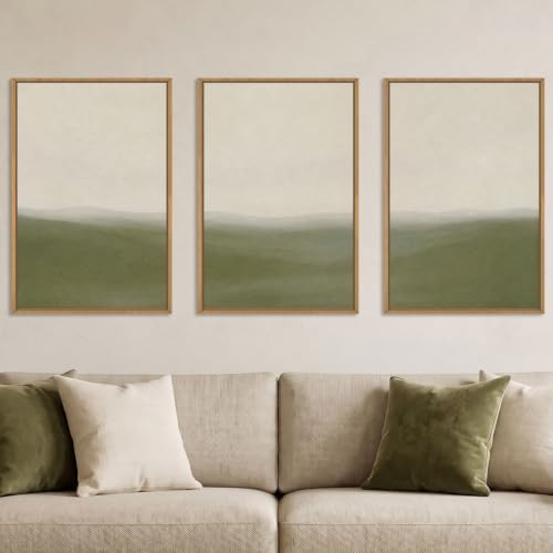 Aryroi Sage Green Abstract Landscape Framed Canvas Wall Art Set, Watercolor - Image 2
