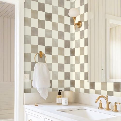 Ismoon Checkered Wallpaper Peel and Stick Neutral Mosaic Checkered Contact - Image 5