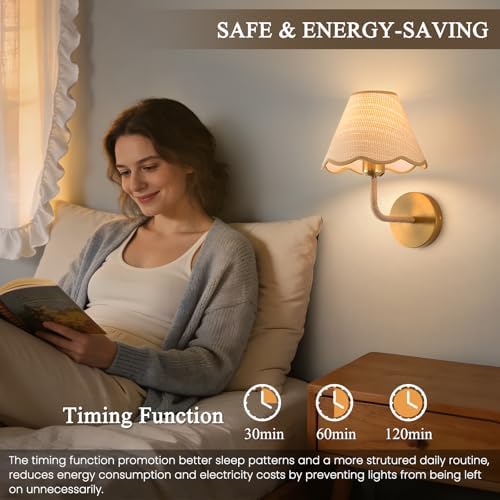 ADISUN Battery Operated Wall Sconce Set of 2, Rattan Shade, Wireless Wall Lights - Image 6