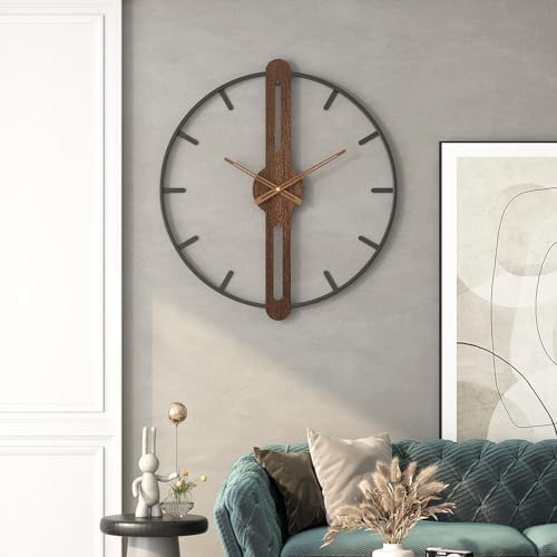 Modern Walnut Dial Wall Clock, Wood Large Wall Clock Decor Metal Frame Silent - Image 6