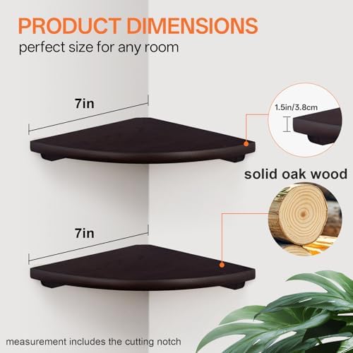 Corner Wall Shelf, 7inch Solid Oak Wood Floating Corner Shelf - Image 2