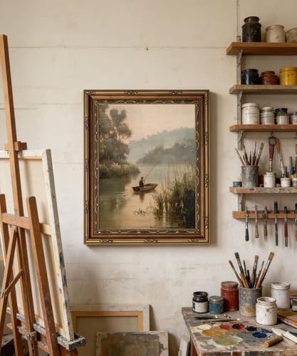 Vintage Gold Framed Wall Art Vintage Fishing Wall Art Country Fisherman - Image 3