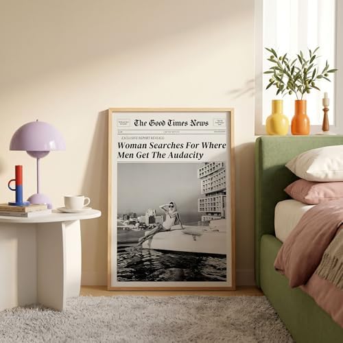 Black and White Newspapers Wall Art 12X16 in Wood Grain Frame Women Searches - Image 7