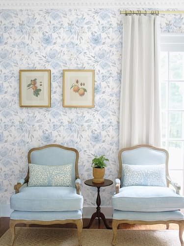 Ismoon Blue Floral Peel Stick Wallpaper Boho Watercolor Stick on Wall Paper - Image 3