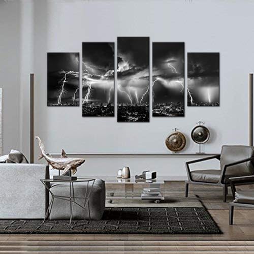 Biuteawal - Black and White City Wall Art Nature Lightning Strikes in The - Image 2
