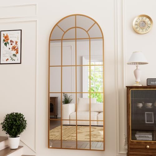 HARRITPURE Arched Full Length Mirror 71"x30" Gold Windowpane Floor Mirror - Image 2