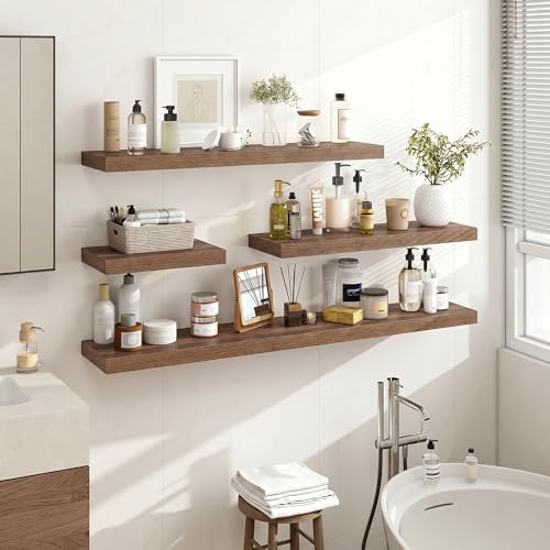 Acovy 32 Inch Floating Shelves, 3D Textured Wood Grain, Wooden Shelves - Image 2