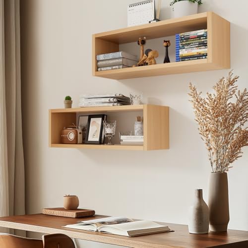 Kaboon 24in Floating Cube Shelves Set of 2, Display Shelves Wall Mount - Image 2