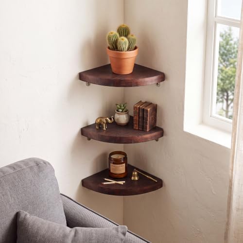 3 Pcs Corner Floating Shelves for Wall Solid Wood 7 Inch - Image 2