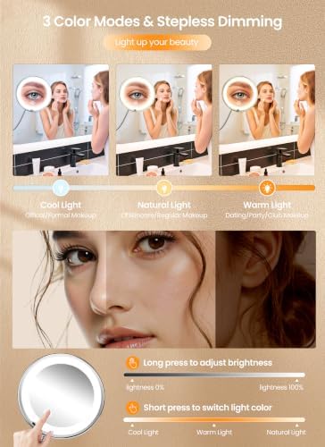 10x Makeup Mirror with Lights, Flexible Magnifying Mirror 3 Light Modes - Image 2