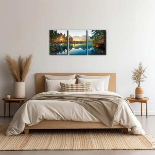 Pacimo Framed Hintersee Lake Wall Art, Autumn Sunrise Landscape Pictures - Image 3