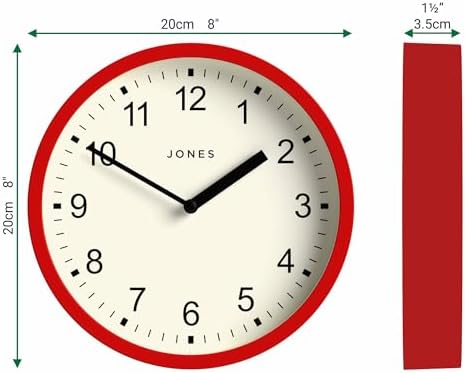 JONES CLOCKS® Spin wall Clock | Small Modern Round Clock | 8" | Red | Easy to - Image 3