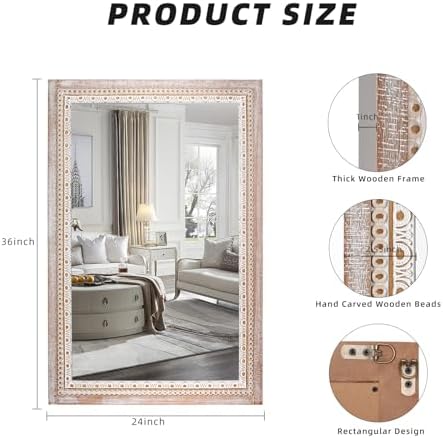 24x36 Inch Wooden Rectangular Wall Mirror, Farmhouse Mirrors - Image 3