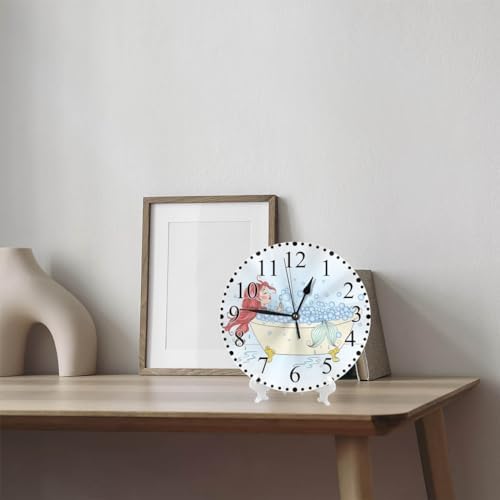 Redhead Mermaid Wall Clock 10 Inch Battery Operated Cute Cartoon Woman Bathroom - Image 7