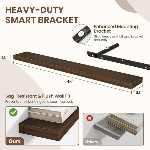 Acovy 48 Inch Floating Shelves for Wall 2 Pack, Wall Mounted Floating Shelf - Image 3