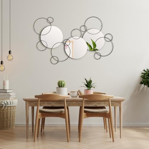 Hicarer 9 Pcs Split Decorative Wall Mirror Modern Black Wall Decor DIY Metal - Image 4
