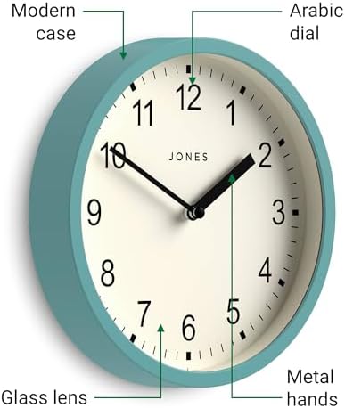 JONES CLOCKS® Spin wall Clock | Small Modern Round Clock | 8" | Teal Blue | - Image 5