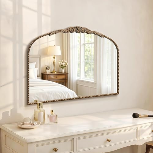 Besdomus Gold Vintage Vanity Mirror: 32"x24" French Baroque Arched Mirror - Image 6