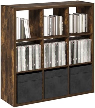 Furinno Cubicle 9-Cube Book Shelf, Extra Thick Frame Bookshelf, Amber Pine - Image 5