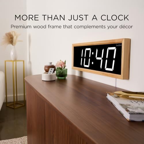 Ivation Large Digital Wall Clock, Big LED Display & Stylish Wood Frame - Image 3
