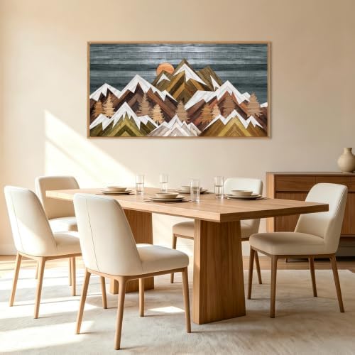 BINCUE Boho Mountain Wall Art Framed Mountain Landscape Canvas Artwork - Image 4