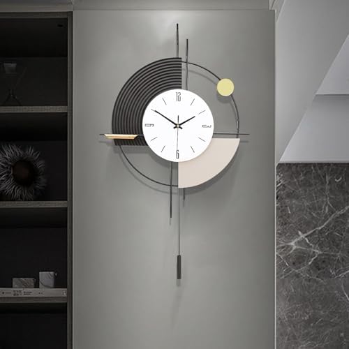 Wall Clock with Pendulum, Silent Quality Quartz Battery Operated, Large Wall by QWANPET