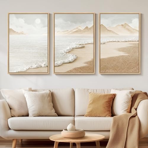 Framed Boho Beach Coastal Wall Art, 3 Piece Ocean Wall Decor, 16x24 Inch by Cuspin