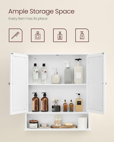 VASAGLE Bathroom Cabinet with Mirror, Wall-Mounted, 2 Mirrored Doors - Image 5