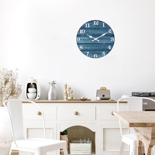 XFM Blue Wood Wall Clock Battery Operated 10 Inch Silent - Image 4