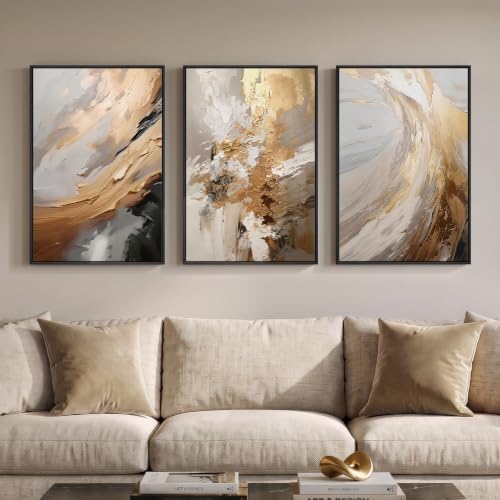 Framed Neutral Gold Abstract Wall Art - Image 3