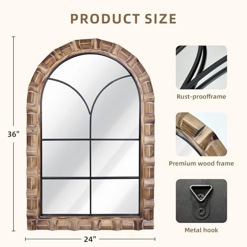 36x24 Inch Arched Window Pane Wall Mirror - Image 2