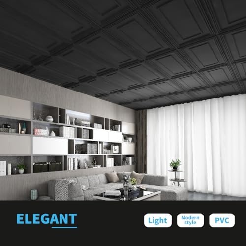Art3d PVC Ceiling Tiles, 3D Plastic Sheet in Black, 2 x 4 ft - Image 2