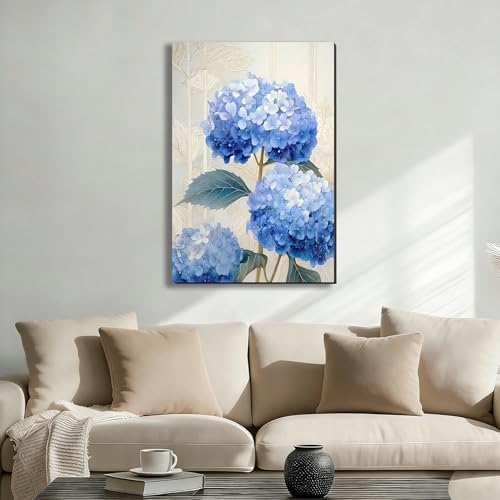 ZERILYN Ship Next Day Blue Hydrangea Wall Art Floral Canvas Prints Flower - Image 2