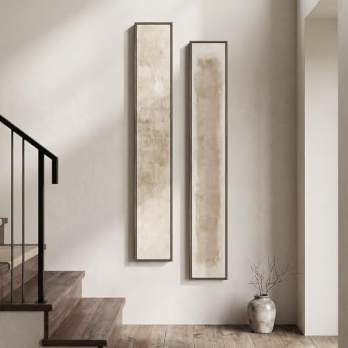 Framed Neutral Beige Abstract Vertical Wall Art Set - Image 2