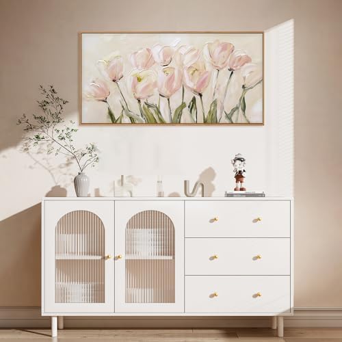 CHDITB Tulip Floral Framed Canvas Wall Art, Large Modern Pink Flower Decor - Image 6